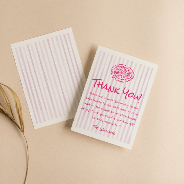 Cartão De Agradecimento Chá de fraldas de entrega especial de pizza rosa d (Criador carregado)