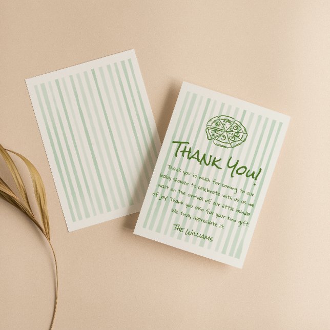 Cartão De Agradecimento Chá de fraldas de entrega especial de pizza verde  (Criador carregado)