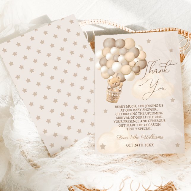 Cartão De Agradecimento Chá de fraldas de Espera dos Balões do Urso Castan (Criador carregado)