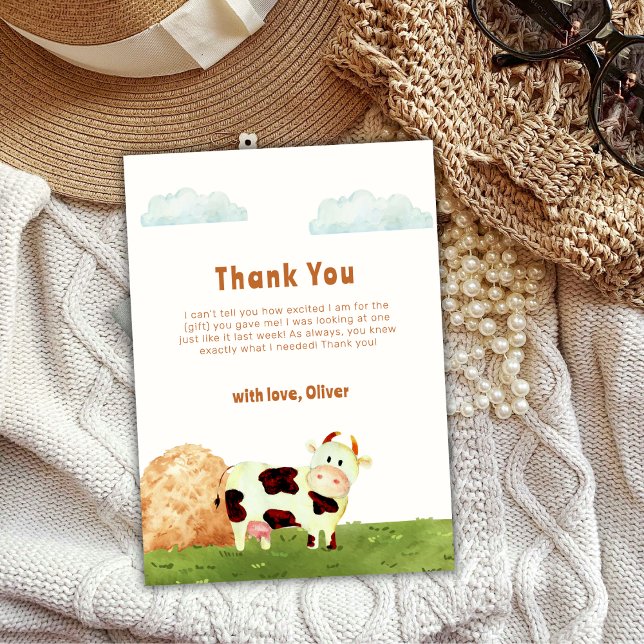 Cartão De Agradecimento Chá de fraldas de Fazenda de Vaca Sagrada Boho (Cute Boho Watercolor Holy Cow Farm Baby Shower Thank You Card)