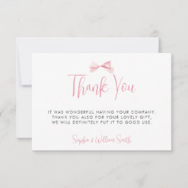 Cartão De Agradecimento Chá de fraldas de Fita de Arco Cor-de-Carga Rosa-C