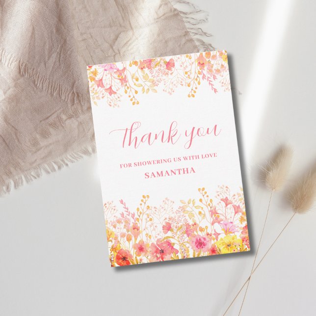 Cartão De Agradecimento Chá de fraldas de Flor Floral Rosa (Criador carregado)