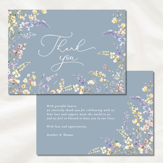 Cartão De Agradecimento Chá de fraldas de flor selvagem azul empoeirado (Criador carregado)