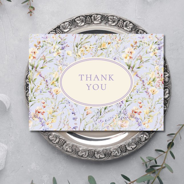 Cartão De Agradecimento Chá de fraldas de flor selvagem lavanda azul (Criador carregado)