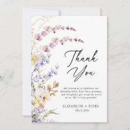 Cartão De Agradecimento Chá de fraldas de Flores Selvagens Modernas