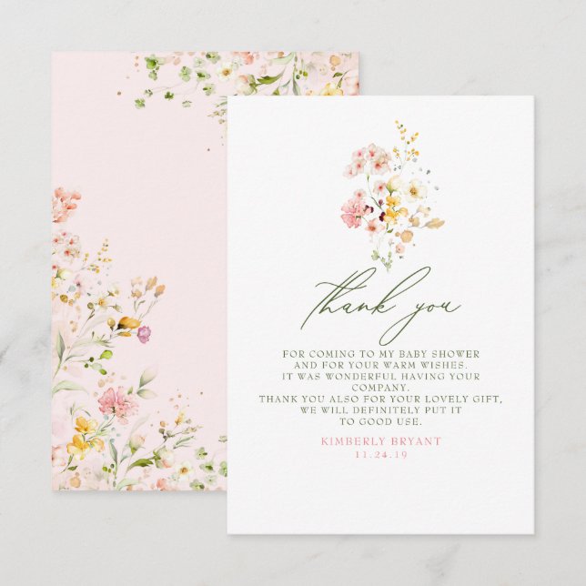 Cartão De Agradecimento Chá de fraldas De Flores Selvagens Um Pouco Obriga (Frente/Verso)