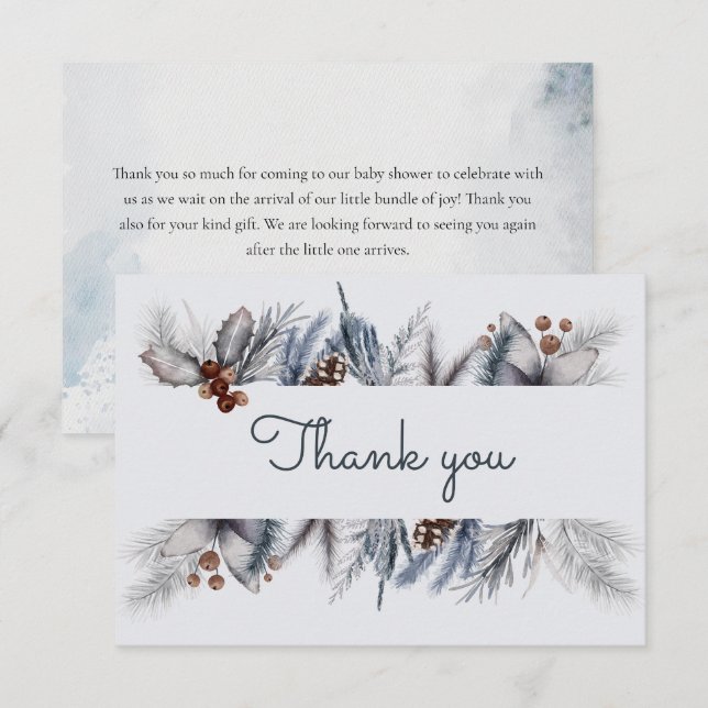 Cartão De Agradecimento Chá de fraldas de Floresta de Aquarela da Madeira  (Frente/Verso)