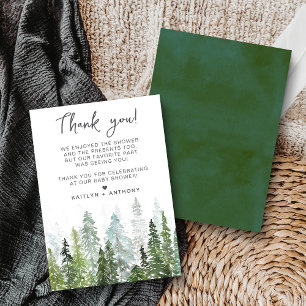 Cartão De Agradecimento Chá de fraldas de Floresta de Pinheiros de Aquarel