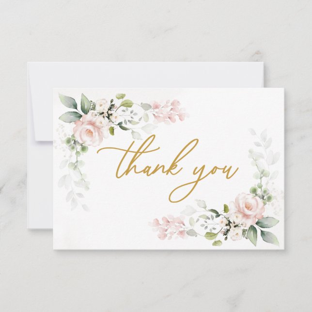 Cartão De Agradecimento Chá de fraldas de Folhagem de Rosas Rosa Obrigado (Frente)