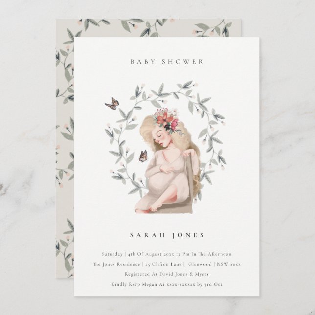 Cartão De Agradecimento Chá de fraldas de Folhagem para Mulheres Esperante (Frente/Verso)