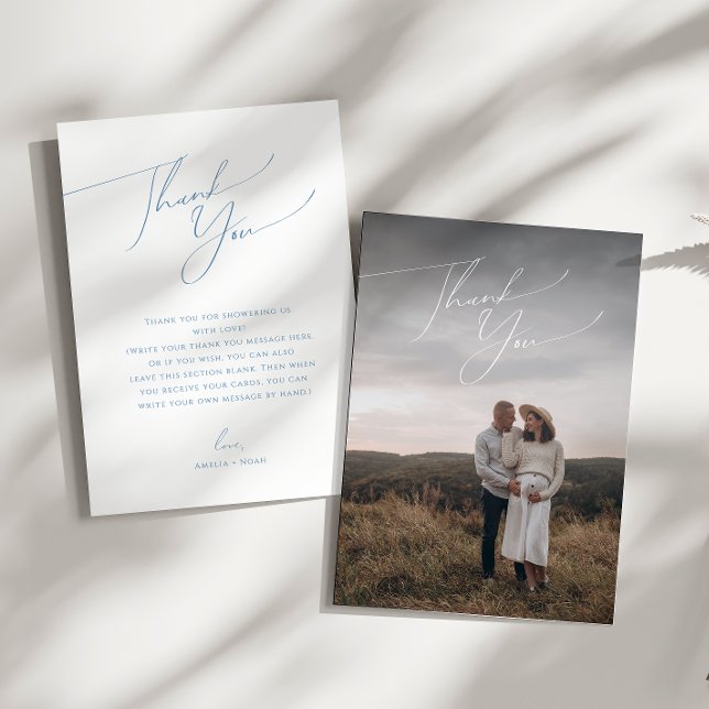 Cartão De Agradecimento Chá de fraldas de Fotografia Vertical Azul Simples (Criador carregado)