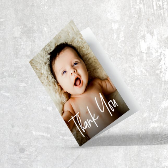 Cartão De Agradecimento Chá de fraldas de Fotografias Personalizadas de Ha (Handlettering baby photo thank you folded card.)