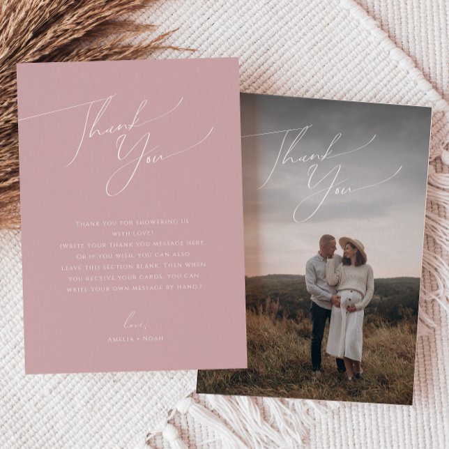 Cartão De Agradecimento Chá de fraldas de Fotografias Verticais Dusty Rosa (Criador carregado)