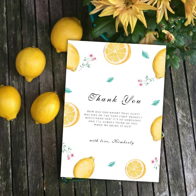 Cartão De Agradecimento Chá de fraldas de Fruta de limão doce de verão (Summer Sweet Lemon Citrus Fruit Baby Shower Thank You Card)