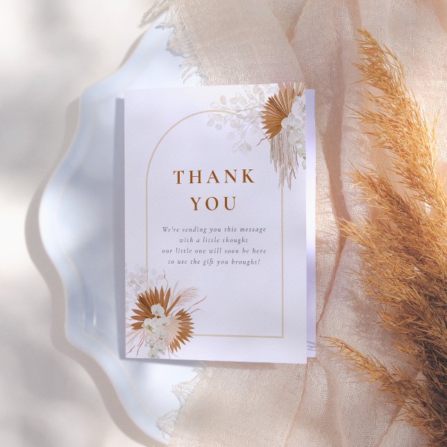 Cartão De Agradecimento Chá de fraldas de Garota de Creme Boho Pampas Gras (Criador carregado)