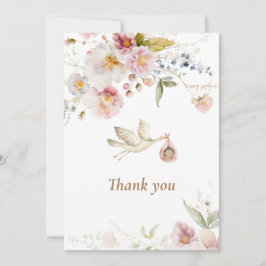 Cartão De Agradecimento Chá de fraldas de Garota de Flor Selvagem