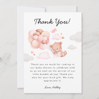 Cartão De Agradecimento Chá de fraldas de Garota do Urso de Teddy