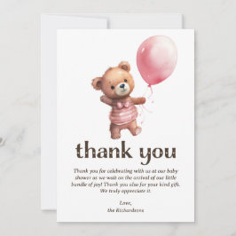 Cartão De Agradecimento Chá de fraldas de Garota do Urso de Teddy