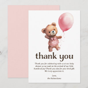 Cartão De Agradecimento Chá de fraldas de Garota do Urso de Teddy