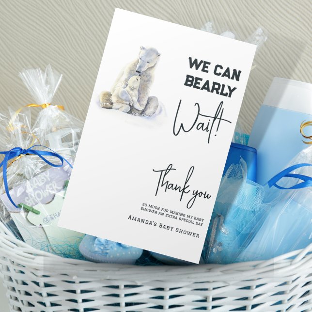 Cartão De Agradecimento Chá de fraldas de Garota Rosa Polar Bear (Criador carregado)