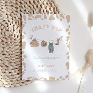 Cartão De Agradecimento Chá de fraldas de Garoto Castanho-Claro-Ocidental