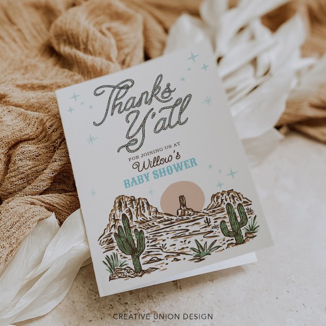 Cartão De Agradecimento Chá de fraldas De Garoto De Cowboy Ocidental Obrig (Criador carregado)