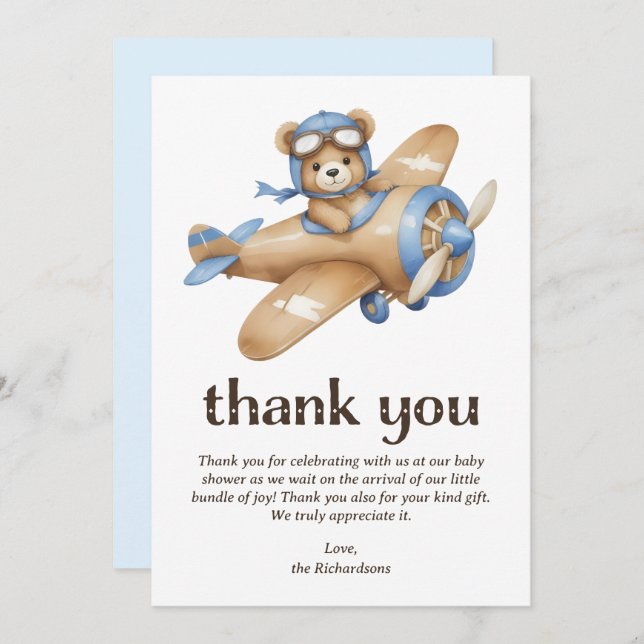 Cartão De Agradecimento Chá de fraldas de Garoto do Urso de Teddy (Frente/Verso)