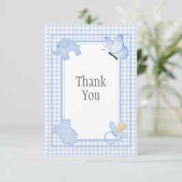 Cartão De Agradecimento Chá de fraldas de Gingham Branco Azul