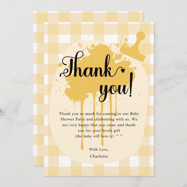 Cartão De Agradecimento Chá de fraldas de Gingham Laranja de Pastel Cujo (Frente/Verso)