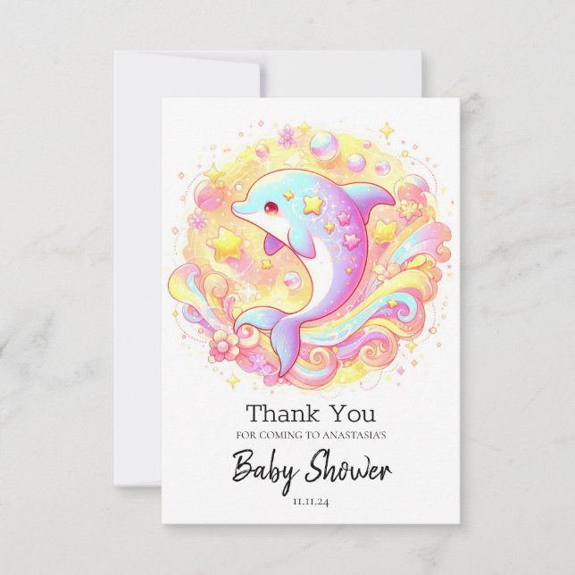 Cartão De Agradecimento Chá de fraldas de golfinho doce fantasia (Frente)