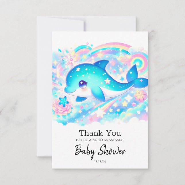 Cartão De Agradecimento Chá de fraldas de golfinho fantasia (Frente)