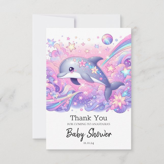 Cartão De Agradecimento Chá de fraldas de golfinho moderno (Frente)
