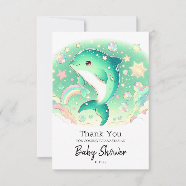 Cartão De Agradecimento Chá de fraldas de golfinho simples (Frente)