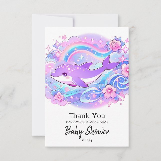 Cartão De Agradecimento Chá de fraldas de golfinho simples e adorável (Frente)