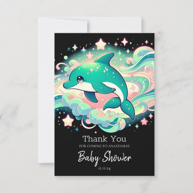 Cartão De Agradecimento Chá de fraldas de golfinhos elegante (Frente)
