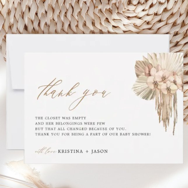 Cartão De Agradecimento Chá de fraldas De Grama Bohemian Pampas Obrigado C (Criador carregado)