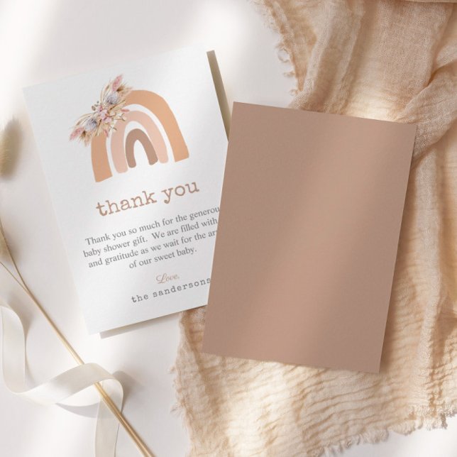 Cartão De Agradecimento Chá de fraldas de Grass Boho Rainbow Pink Pampas (Criador carregado)