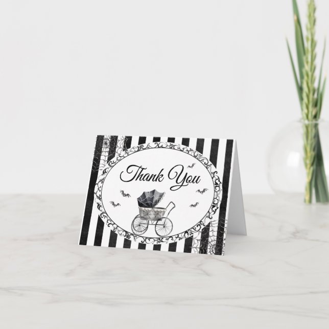 Cartão De Agradecimento Chá de fraldas de Halloween Carruagem gótica (Frente)