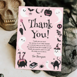 Cartão De Agradecimento Chá de fraldas de Halloween Fantasma Rosa