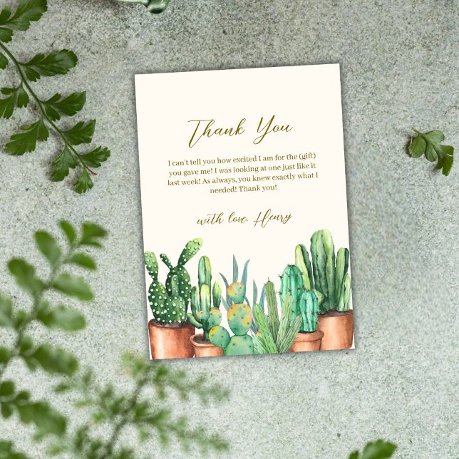 Cartão De Agradecimento Chá de fraldas de Jardim do Deserto de Aquarela (Watercolor Desert Cactus Garden Baby Shower Thank You Card)
