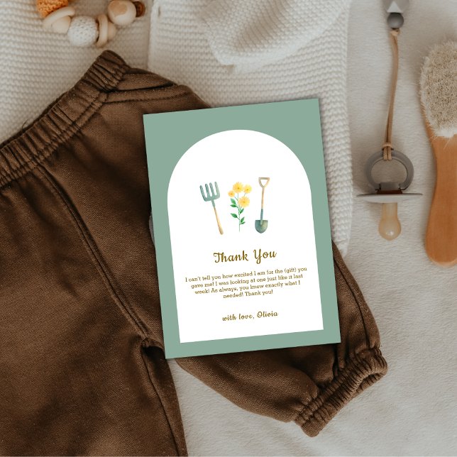 Cartão De Agradecimento Chá de fraldas de Jardinagem Floral Boho Cultivado (Locally Grown Boho Floral Gardening Baby Shower Thank You Card)
