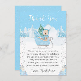 Cartão De Agradecimento Chá de fraldas de Leito Azul do Urso Inverno