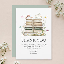 Cartão De Agradecimento Chá de fraldas de Livros Florais de Aquarela