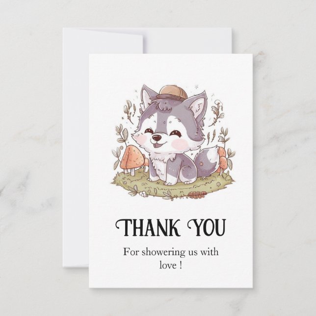 Cartão De Agradecimento Chá de fraldas de Lobo Jogado Encantado (Frente)