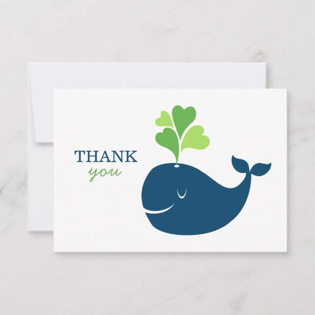 Cartão De Agradecimento Chá de fraldas de Marinho Náutico de Baleia Verde  (Frente)