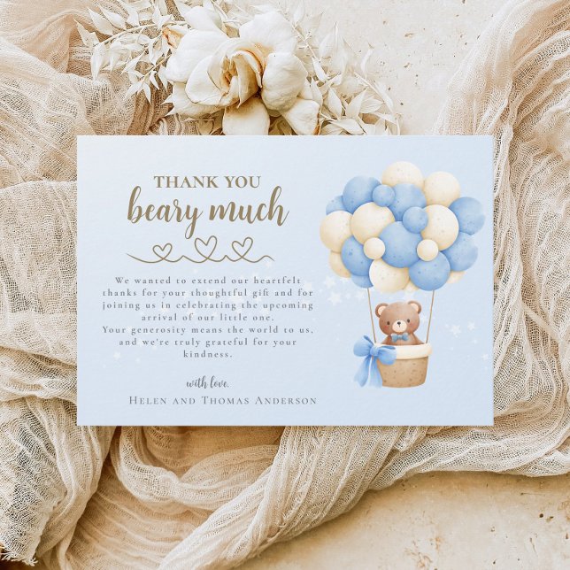 Cartão De Agradecimento Chá de fraldas de mensagem do 'Cute Bear' (Criador carregado)