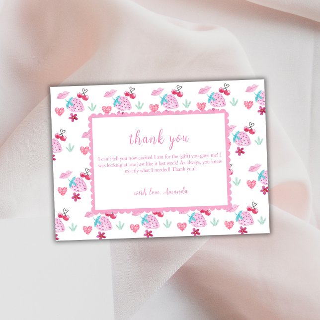 Cartão De Agradecimento Chá de fraldas de Namorados Bonito Berry Sweet (Cute Berry Sweet Sweetheart Valentine Baby Shower Thank You Card)