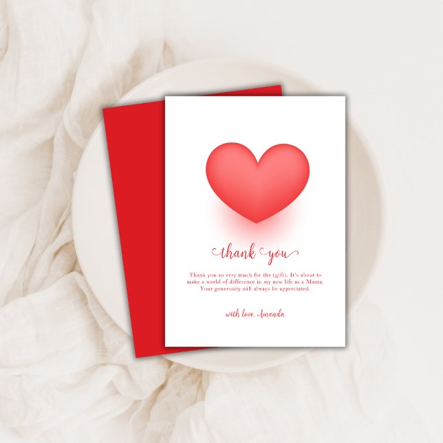 Cartão De Agradecimento Chá de fraldas de Namorados Sweetheart Elegante mo (Modern Elegant Sweetheart Valentine Baby Shower Thank You Card)