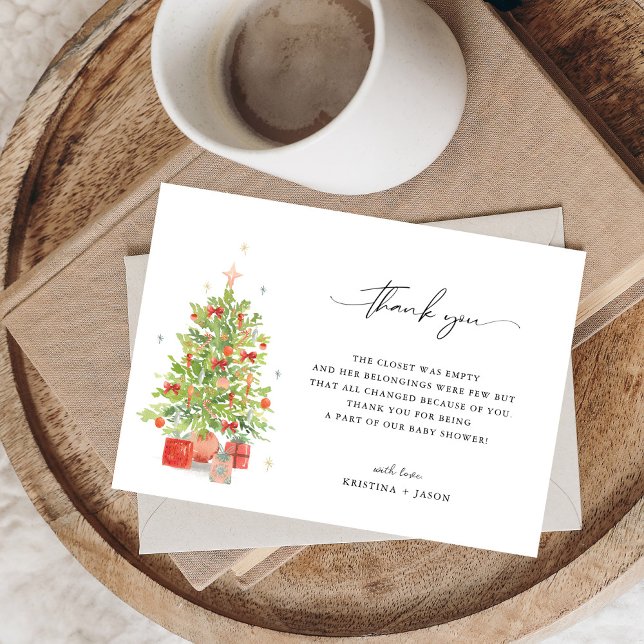 Cartão De Agradecimento Chá de fraldas De Natal De Aquarela Obrigado Cartõ (Criador carregado)