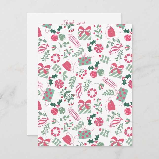 Cartão De Agradecimento Chá de fraldas de Natal Festivo (Frente/Verso)